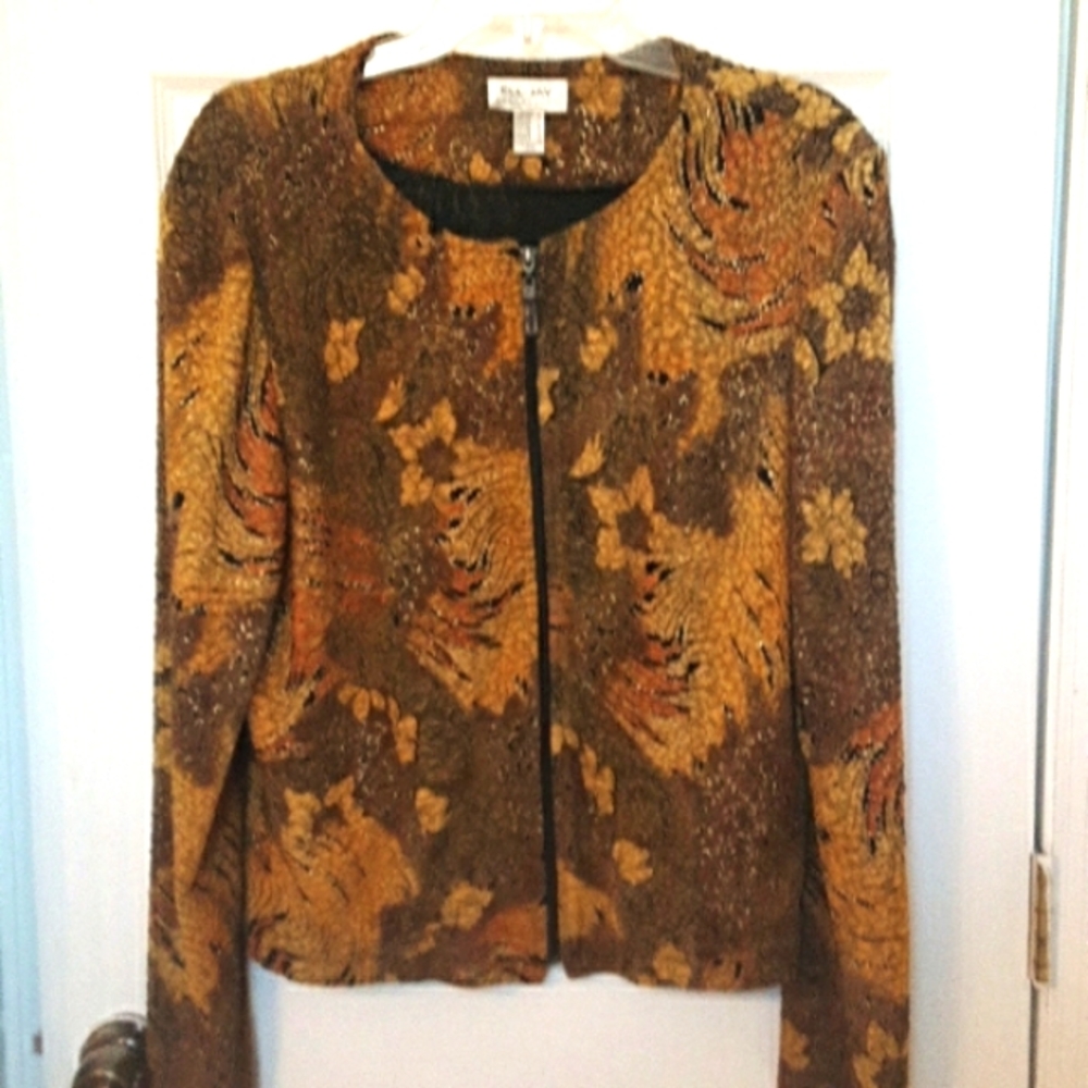EllJay vintage  top/soft jacket. Colors of gold brow, dk green.